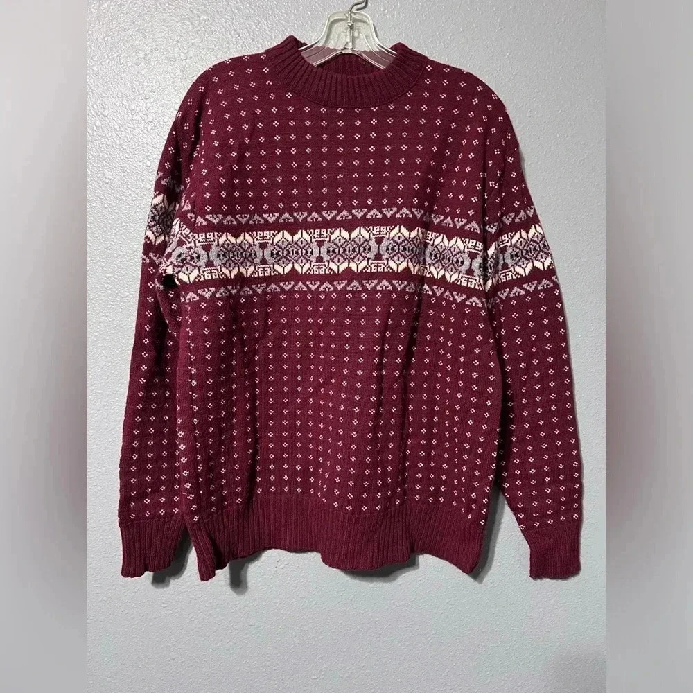 Vintage Puritan Sweater Red/Gray/Ivory 80s 90s Made In USA Grandpa Sz LG EUC